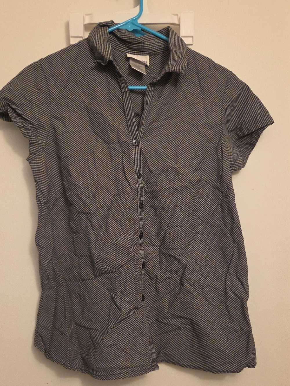 Oh! Mamma Navy and White Microstripe Short Sleeve Button-Down Shirt